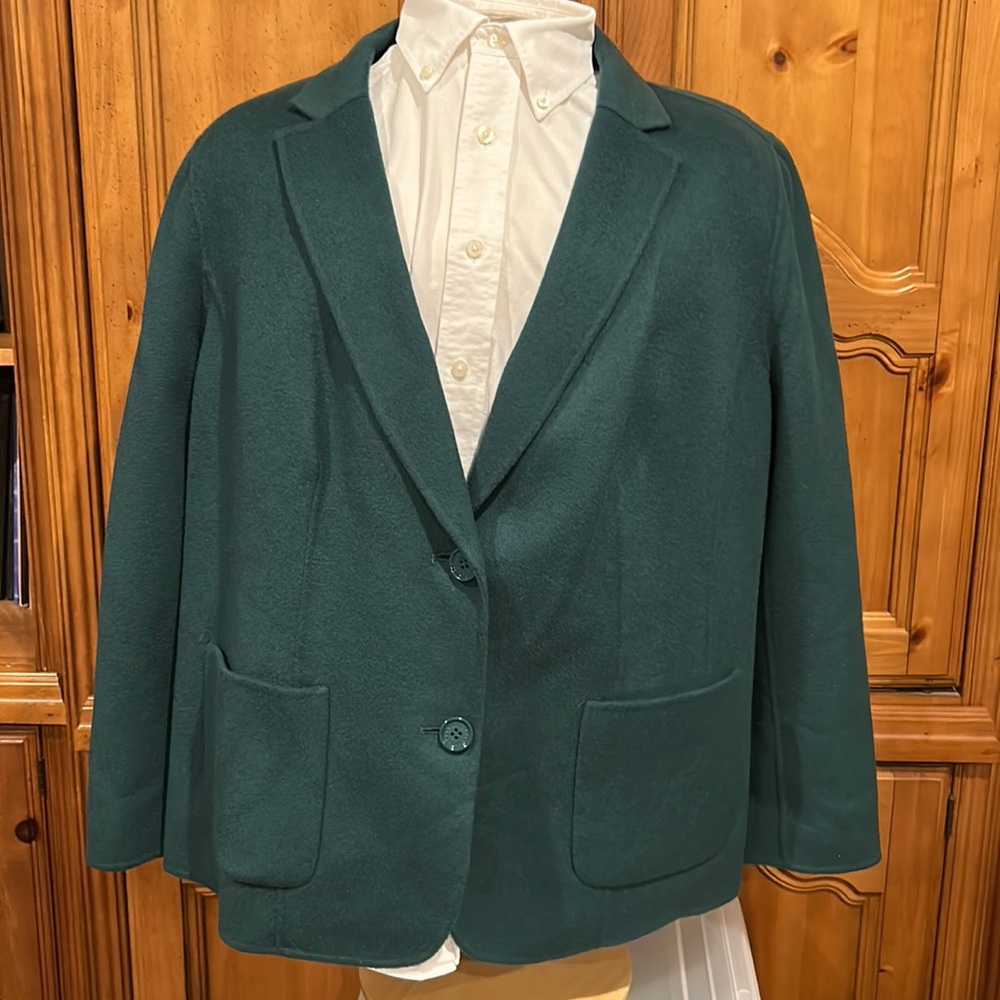 Talbots Hunter Green Double Face Wool Open Coat Size 16W NWT